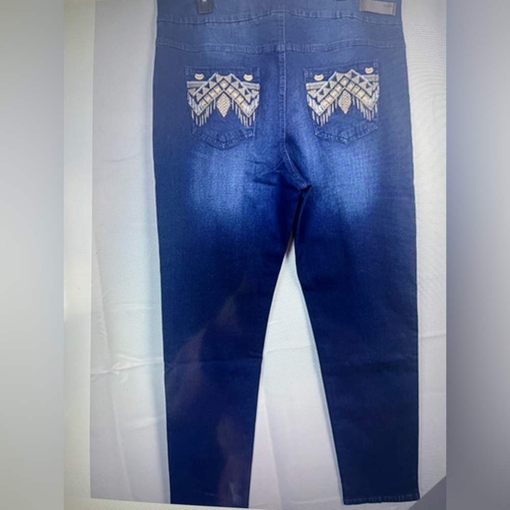 Blueberry Charlotte Womens Embroidered Back Pockets Stretch Pull On Jeans Sz 16W